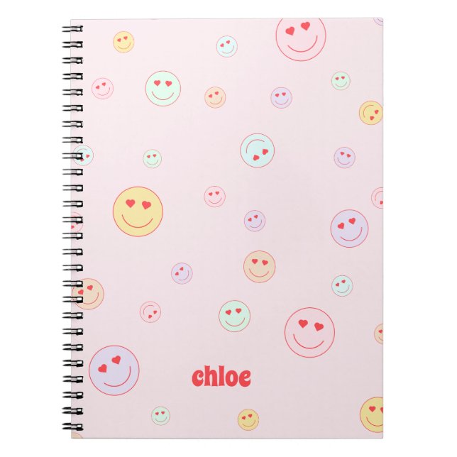 Personalized Heart Eyes Happy Face  Notebook (Front)