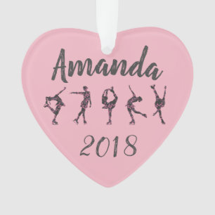Personalized Heart Figure Skating Ornament - Pink