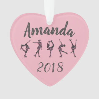 Personalized Heart Figure Skating Ornament - Pink