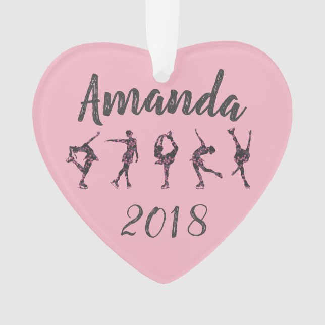 Personalized Heart Figure Skating Ornament - Pink (Front)