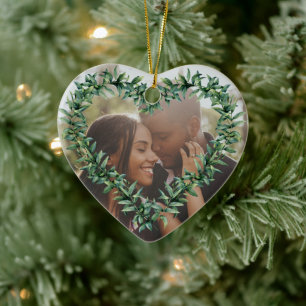 Personalized Heart First Married Christmas Photo Ceramic Ornament