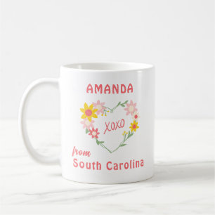 Personalized Heart Flowered Mug