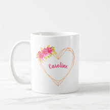 Personalized Heart & Flowers Romantic Mug