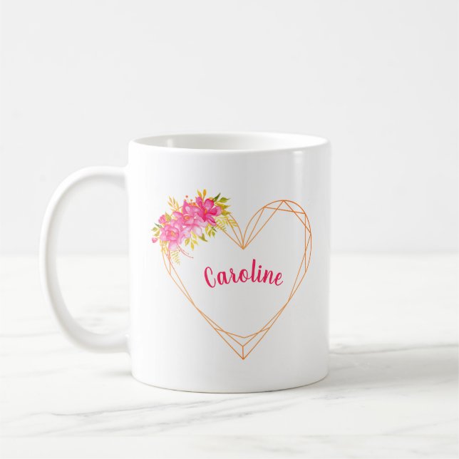 Personalized Heart & Flowers Romantic Mug (Left)