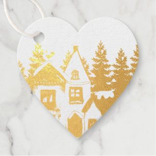 Personalized Heart Gold Foil White Favour Tag