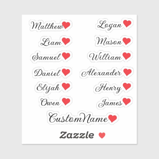 Personalized Heart Guest List – 12 Custom Name (Sheet)
