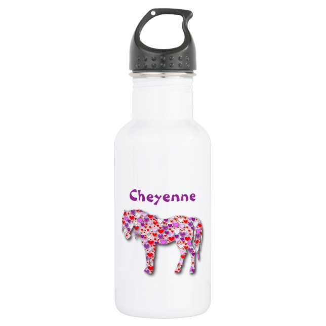 Personalized Heart Horse Pink - 532 Ml Water Bottle (Front)