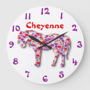 Personalized Heart Horse Purple, Pink and Red Pony Large Clock