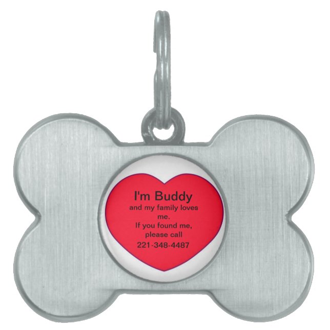 Personalized Heart If Found Dog Tag (Front)