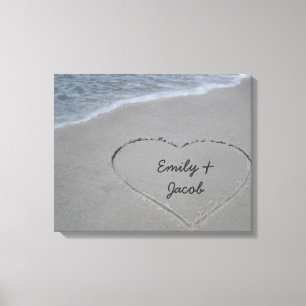 Personalized Heart in Sand Wrapped Canvas Print