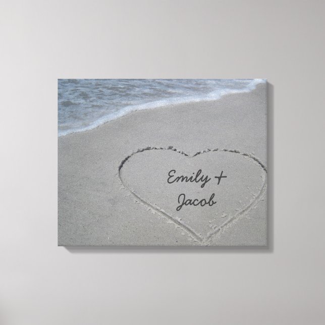 Personalized Heart in Sand Wrapped Canvas Print (Front)