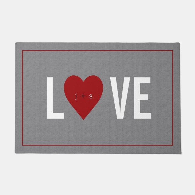 Personalized Heart Initial Grey Doormat (Front)