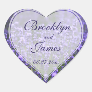 Personalized Heart Lavender Wedding Stickers
