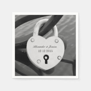Personalized heart love lock photo wedding napkins
