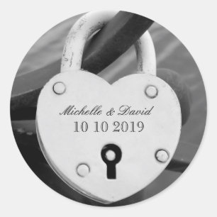 Personalized heart love lock wedding date stickers