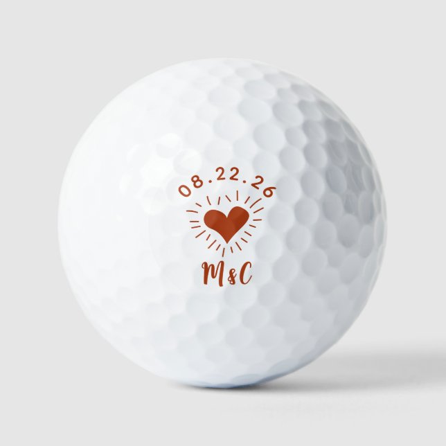 Personalized Heart Monogram Wedding Golf Balls (Front)
