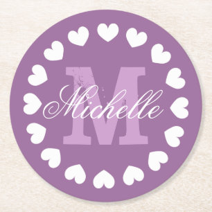 Personalized heart monogram wedding party coasters
