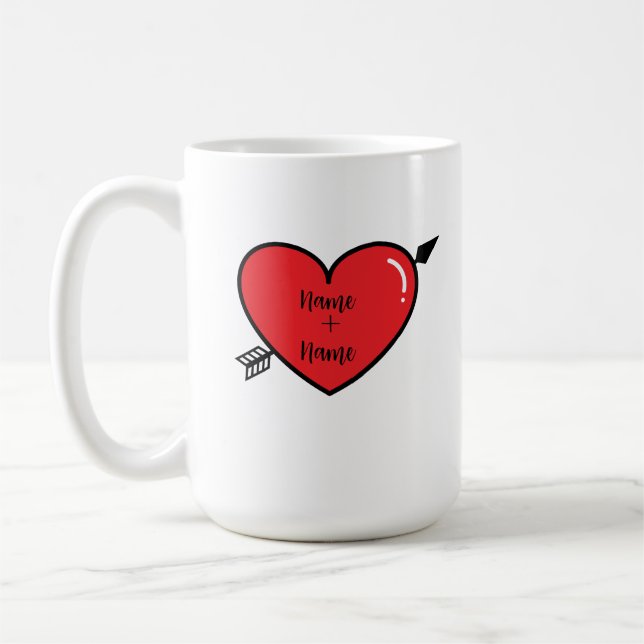 Personalized Heart Name Coffee Mug. Two Name Mug. Mug (Left)