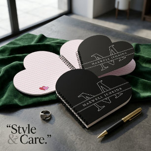 Personalized Heart Notebook with Monogram & Name