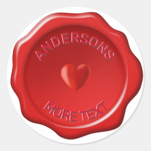 Personalized Heart on Red Wax Seal Stickers