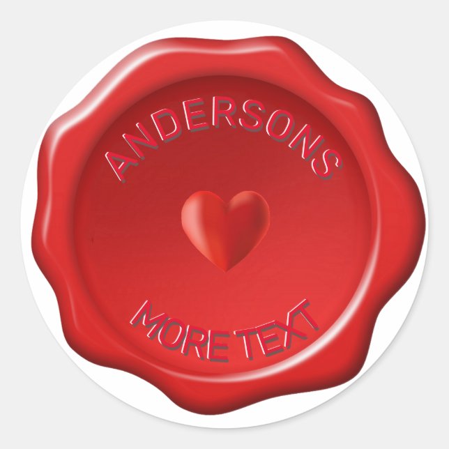 Personalized Heart on Red Wax Seal Stickers (Front)