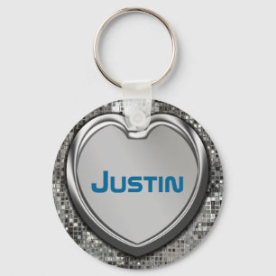 Personalized Heart On Sequins Keychain