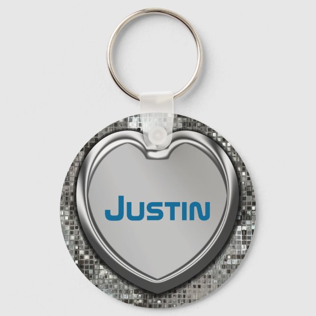 Personalized Heart On Sequins Keychain (Front)