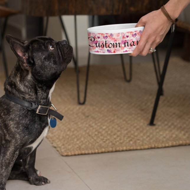 Personalized Heart Pattern Pet Bowl (Custom Name Heart Pattern Bowl,
Personalized Watercolor Pet Bowl)