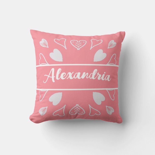 Personalized Heart Pattern Throw Pillow (Front)