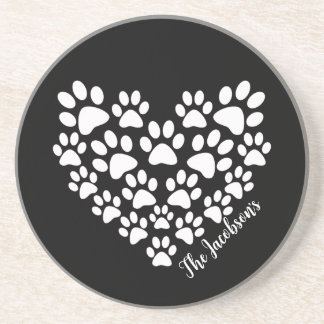 Personalized Heart Paw Prints Coaster