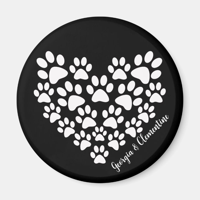 Personalized Heart Paw Prints Magnet (Front)