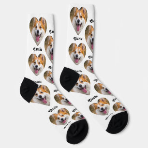 Personalized Heart Pet Photo Pattern with Name Socks