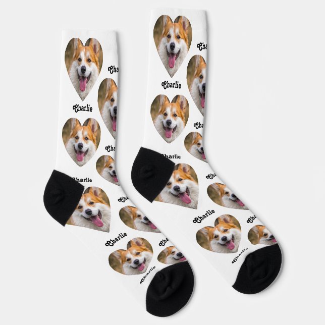 Personalized Heart Pet Photo Pattern with Name Socks (Right)