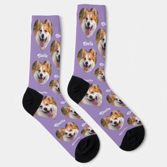 Personalized Heart Pet Photo Pattern with Name Socks (Right)