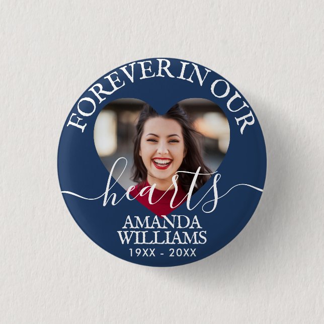 Personalized Heart Photo Memorial 1 Inch Round Button (Front)