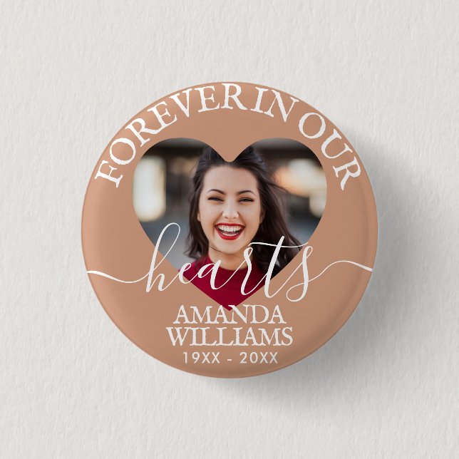 Personalized Heart Photo Memorial 1 Inch Round Button (Front)