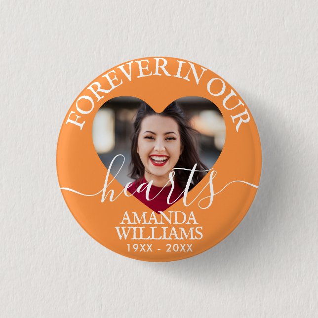 Personalized Heart Photo Memorial 1 Inch Round Button (Front)