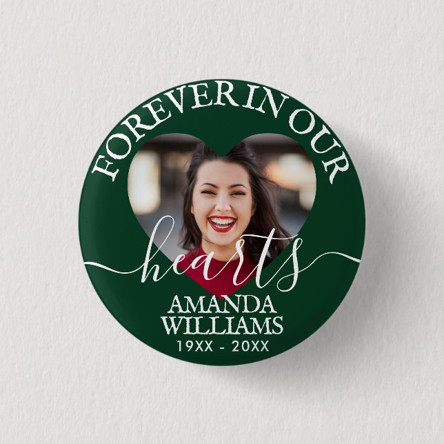 Personalized Heart Photo Memorial 1 Inch Round Button (Front)