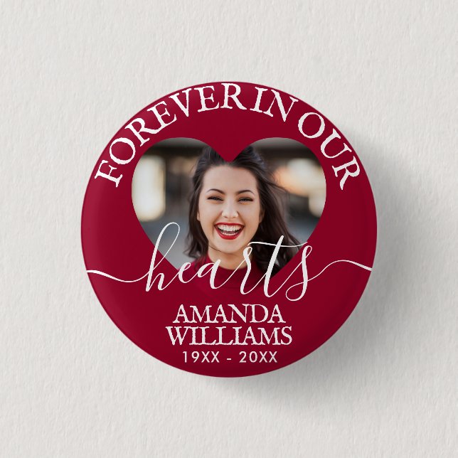 Personalized Heart Photo Memorial 1 Inch Round Button (Front)
