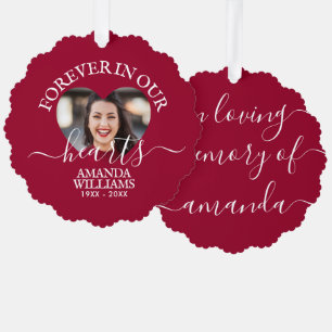 Personalized Heart Photo Memorial Script Ornament Card
