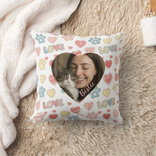 Personalized Heart Photo Pet & Owner Throw Pillow