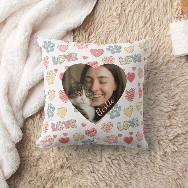 Personalized Heart Photo Pet & Owner Throw Pillow (Blanket)