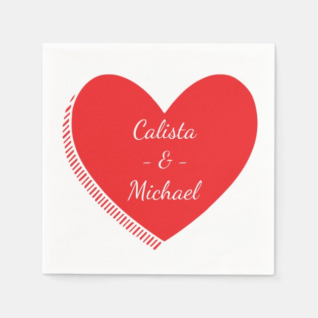 Personalized Heart Red And White Wedding / Party Napkin (Front)