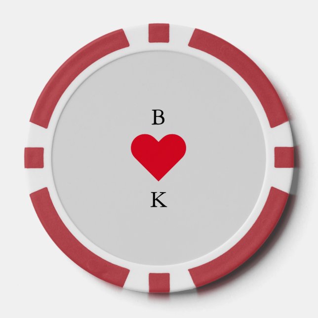 Personalized Heart Red & Gray Poker Chips (Front)