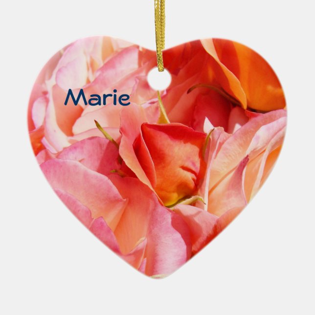 Personalized Heart Shape Ornaments Pink Roses (Front)