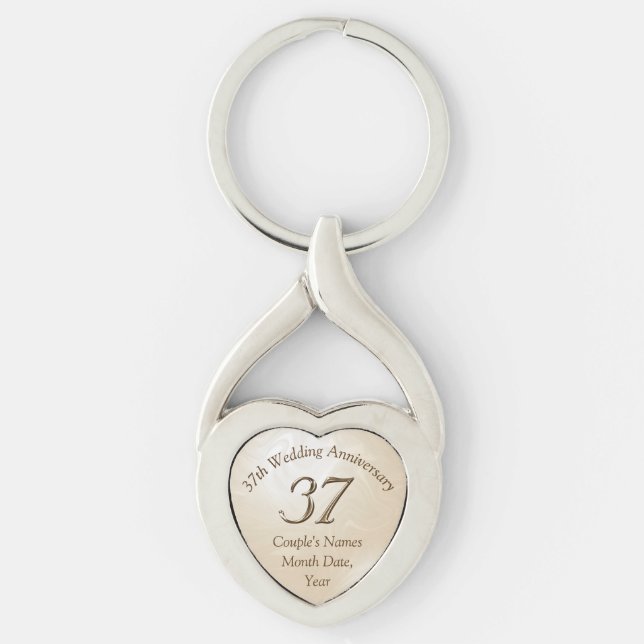 Personalized Heart Shaped 37 Year Anniversary Gift Keychain (Front)