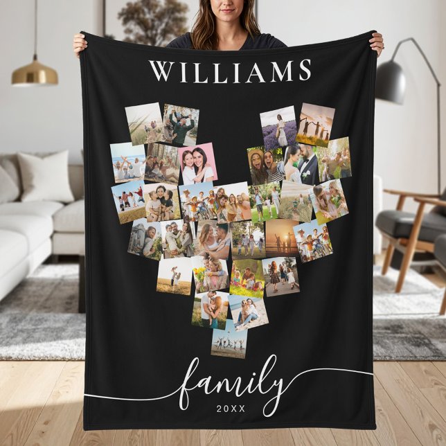 Personalized Heart Shaped Family Photo Collage Fleece Blanket (Creator Uploaded)