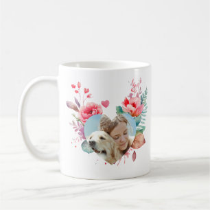Personalized Heart-Shaped Floral Photo Pet Lovers Coffee Mug