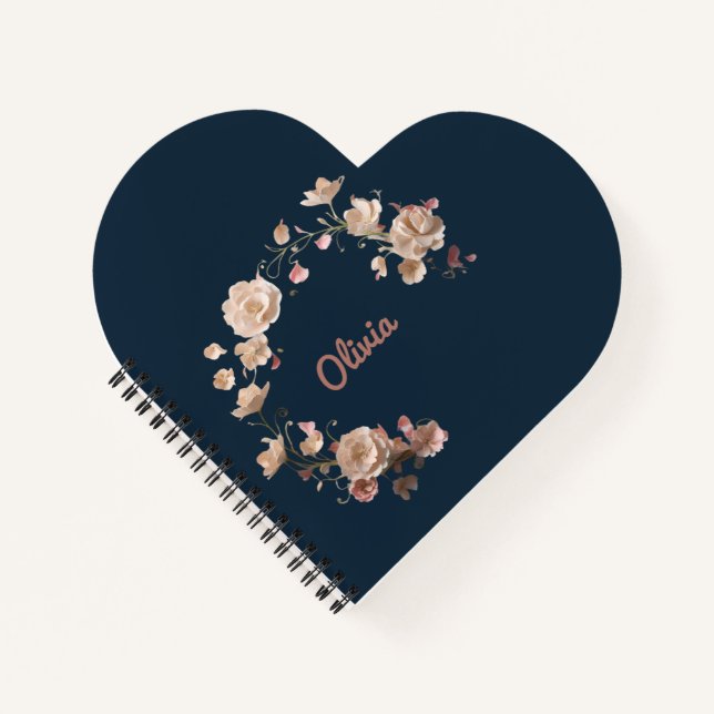 Personalized Heart-Shaped Floral Spiral Notebook (Front)
