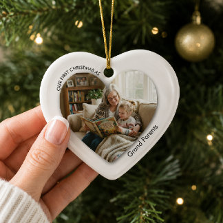 Personalized Heart Shaped Photo Grandparents  Ceramic Ornament